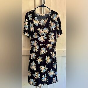 LOFT Navy Floral Printed Dress Sz 12